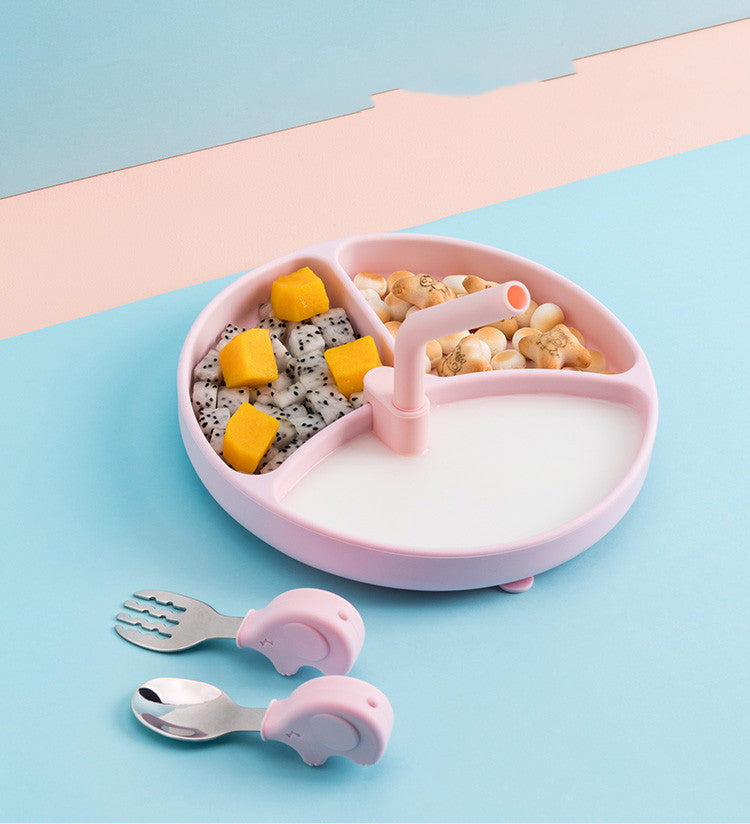 Baby Dinner Plate Children's Tableware Silicone Partition Suction Cup Set