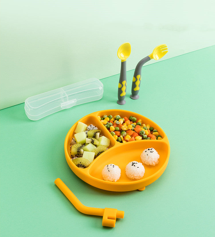 Baby Dinner Plate Children's Tableware Silicone Partition Suction Cup Set