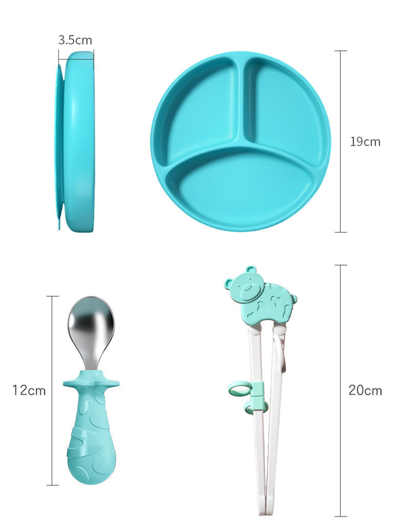 Baby Dinner Plate Children's Tableware Silicone Partition Suction Cup Set