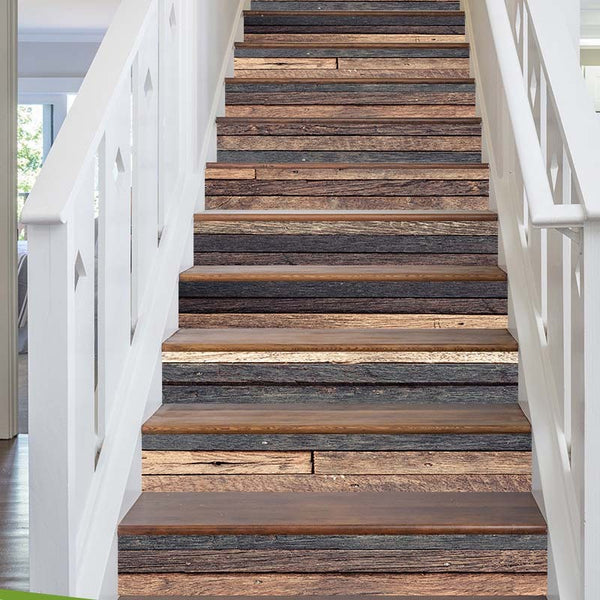 Vintage Brown Wood Grain Stair Sticker