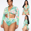 Singularity New Bikini European and American Large Size Swimsuit Long Sleeve High Waist Fat Lady Amazon Swimsuit
