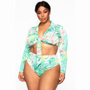 Singularity New Bikini European and American Large Size Swimsuit Long Sleeve High Waist Fat Lady Amazon Swimsuit