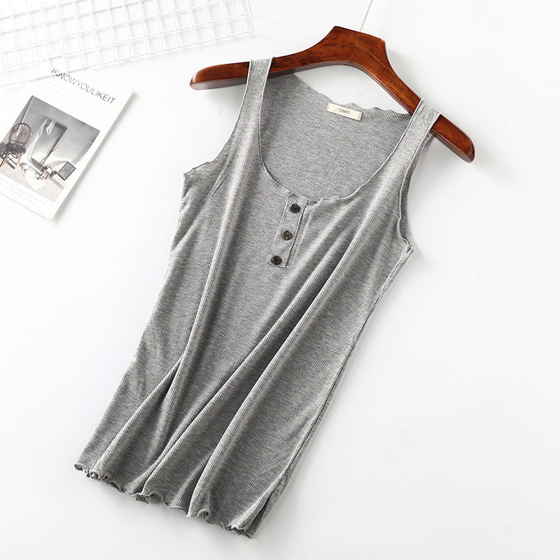 Round Neck Three Buttons Solid Color Women's Vest