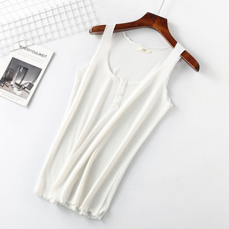 Round Neck Three Buttons Solid Color Women's Vest