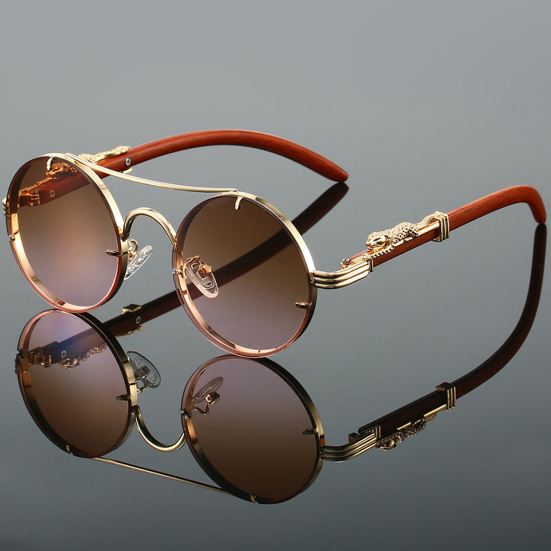Retro Double Bridge Round Frame Sunglasses