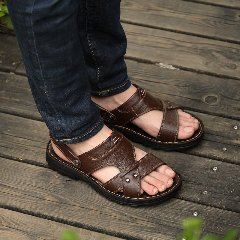 Men's Leather Sandals with Anti-Slip Sole
