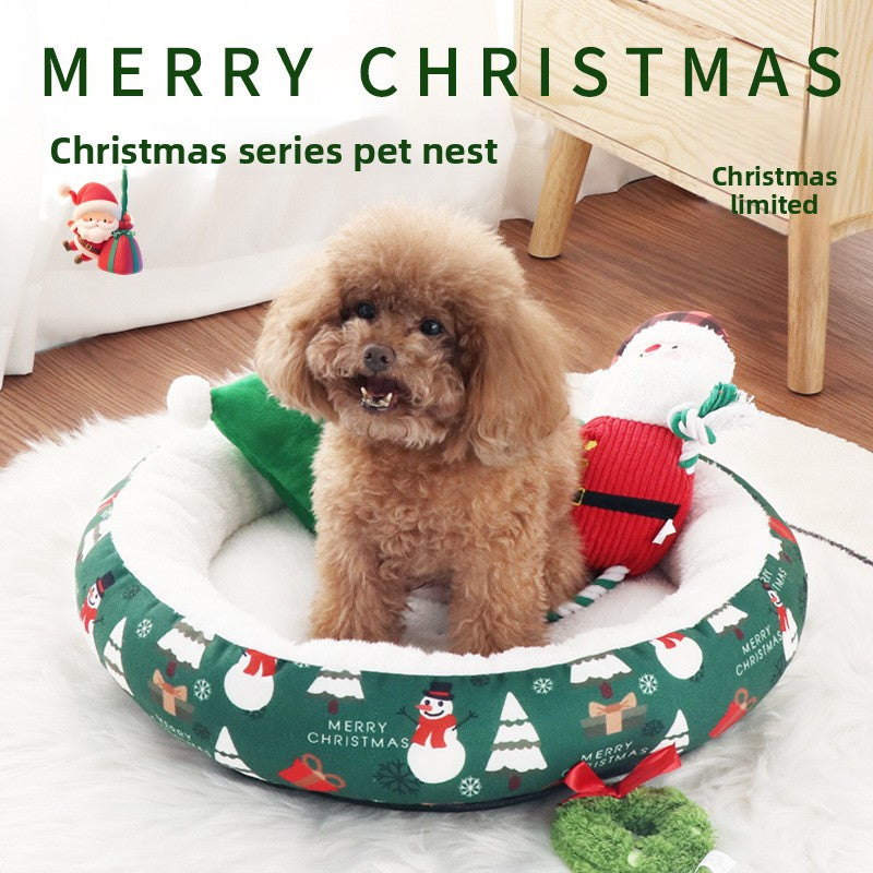 Christmas Round Pet Nest for Cats and Dogs