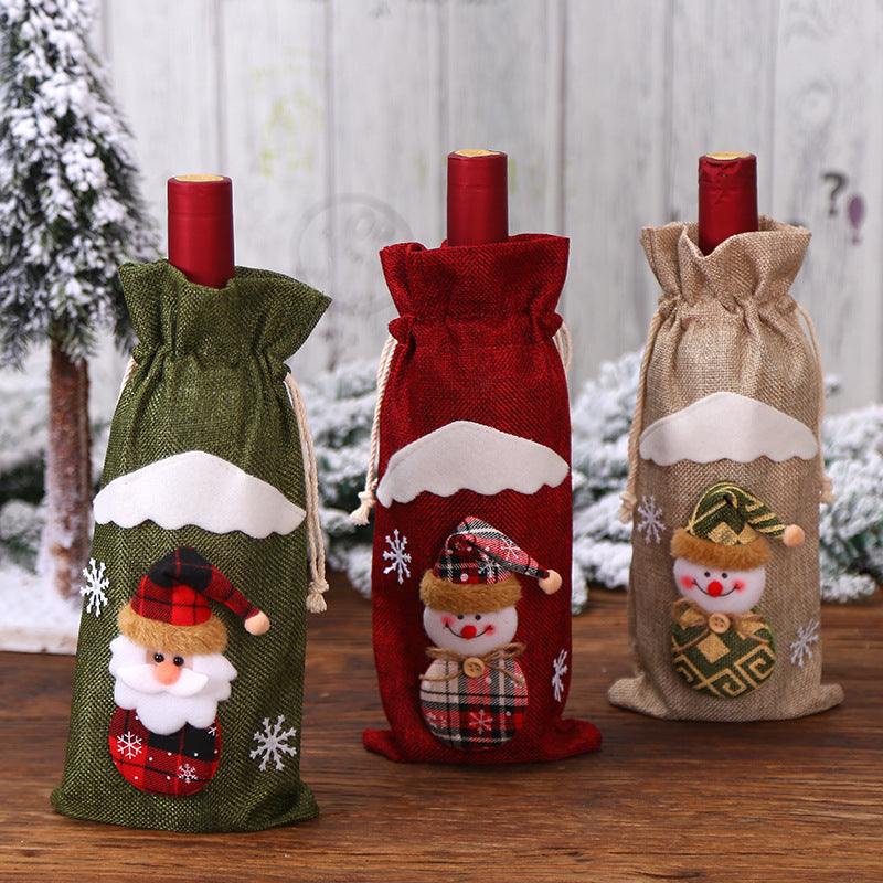 Christmas Linen Wine Bottle Cover Decorative Doll