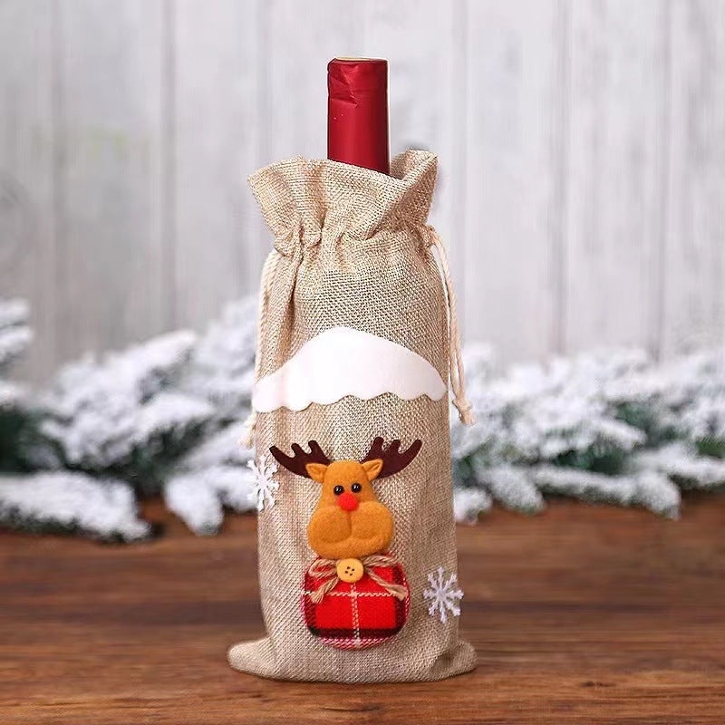 Christmas Linen Wine Bottle Cover Decorative Doll