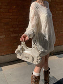 Pearlescent White PU Y2K Large Tote Bag