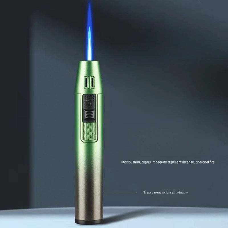 Pen Metal Lighter Mini Spray Gun Inflatable Windproof Butane Gas Lighter Adjustable Straight Shot Blue Flame Cigarette Tools - TrendTrove