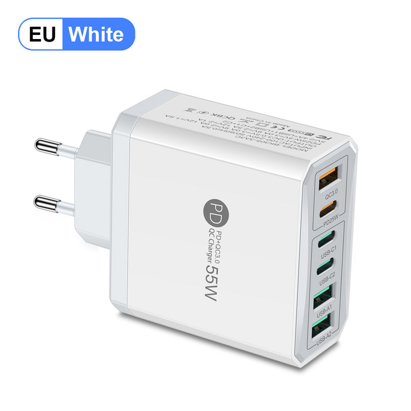 Fast charging mobile phone charger standard PD55W QC3.0+PD25W 3PD+3USB travel charging head - TrendTrove