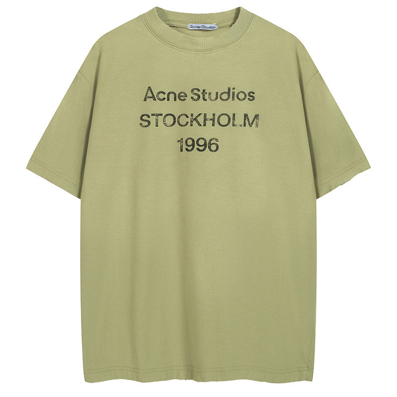 Distressed Washed Gradient Print Cotton T-shirt