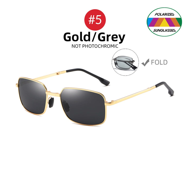 Men Fold Photochromic Sunglasses with Polarized Lens Rectangle Folding Metal Male Sun Glasses Trending Products - TrendTrove