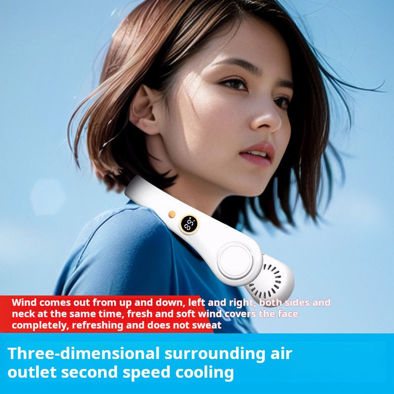 Bladeless Rechargeable Neck Fan Portable Outdoor Hanging 5 Speeds Adjustable Neck Fan Box Plastic Hand Free - TrendTrove