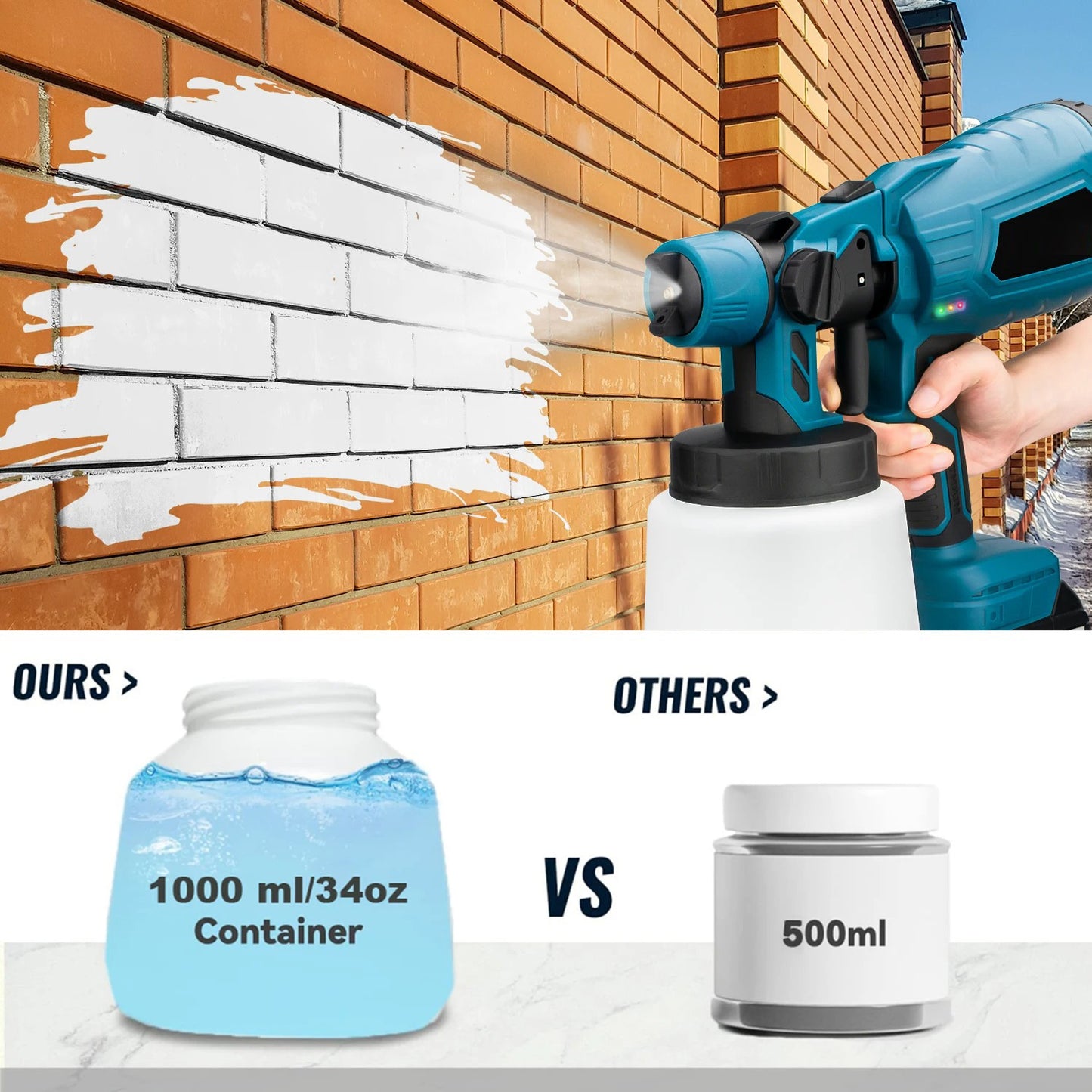 1000ML Electric Spray Gun High Power Cordless Paint Sprayer HVLP Auto Furniture Steel Coating Airbrush For Makita 21V Battery - TrendTrove