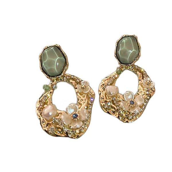 Aesthetic Zircon Flower Hanging Earrings for Women Gold Color Big Drop Women's Earrings Party Trending Jewelry Gift