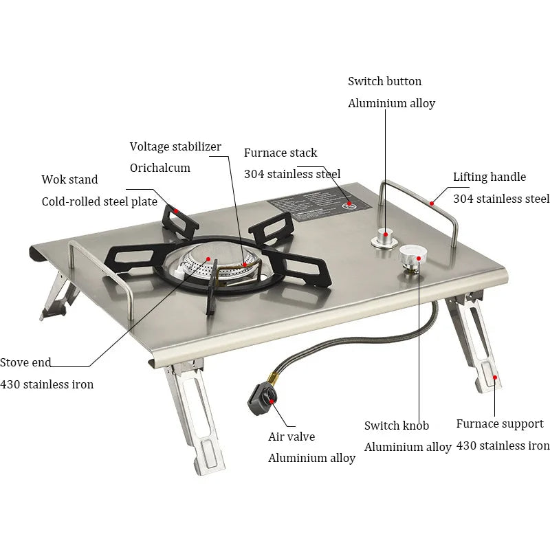 Camping Gas Stove Foldable IGT Gas Stove 4000W Stainless Steel Camping Table Stove Portable Outdoor Picnic Desktop Furnace - TrendTrove