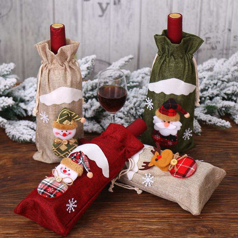 Christmas Linen Wine Bottle Cover Decorative Doll
