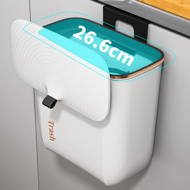 Wall-mounted trash can in the bathroom