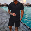 Men's Jacquard Casual Shirt and Shorts Set