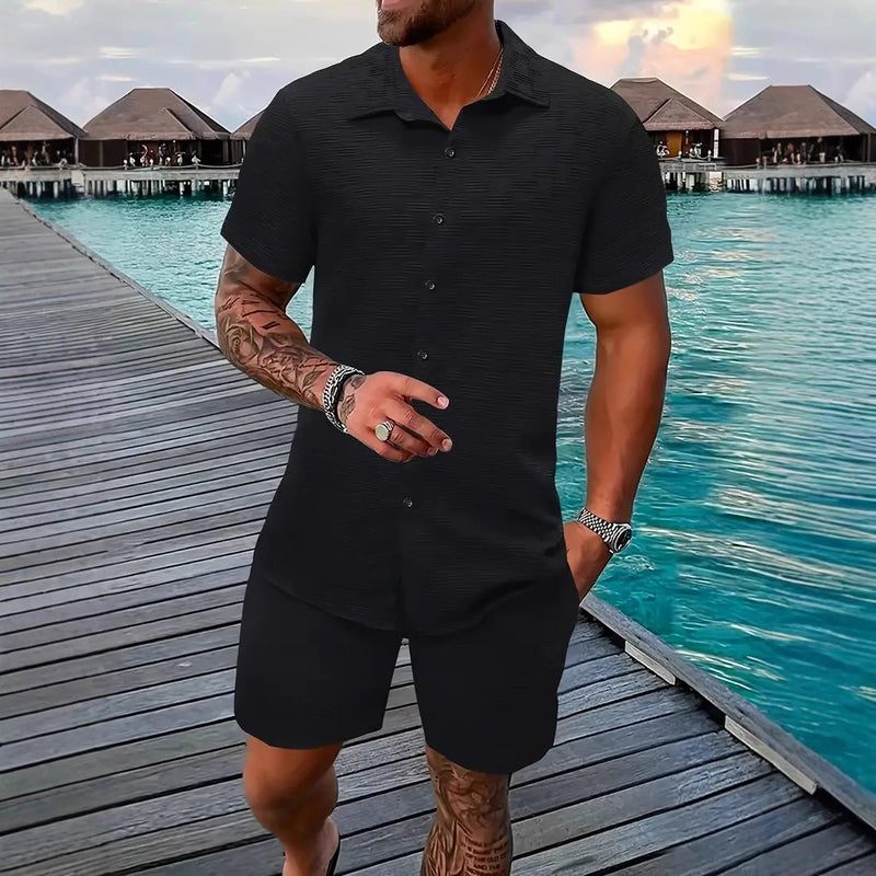 Men's Jacquard Casual Shirt and Shorts Set
