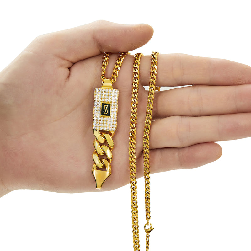 Stainless Steel Cuban Chain Pendant and Earrings Set