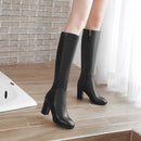 Women's Thick Heel High Boots with Side Zipper