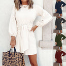 Vestido de otoño para mujer con cuello redondo y manga larga