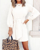 Vestido de otoño para mujer con cuello redondo y manga larga