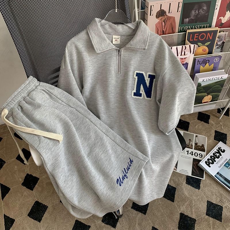 Waffle Leisure Sports Suit Polo Top and Shorts Set