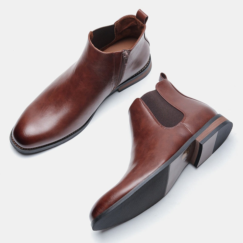 Classic Men's Chelsea Boots with Wooden Heel