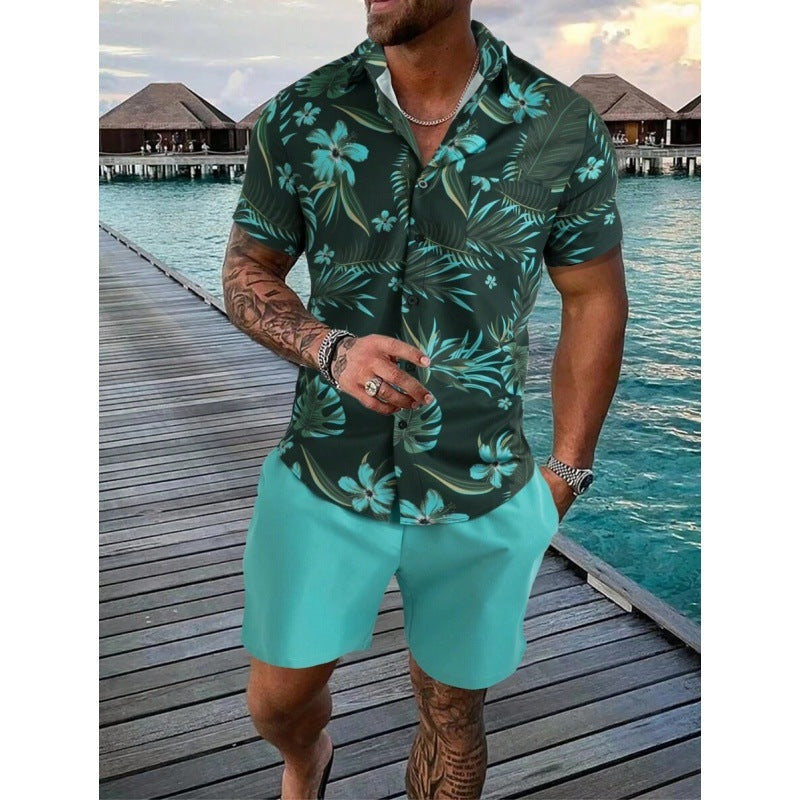 Men's Short-Sleeved Shirt and Beach Pants Set