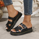 all-match thick bottom buckle solid color sandals