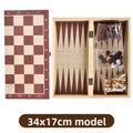 Three-in-One Wooden Chess Checkers Backgammon Board Game Set