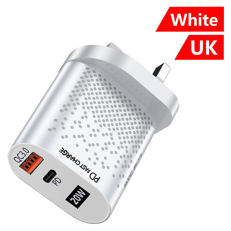 PD20W Mobile Fast Charging Charger 5V4A US, European, and British Standard Speed Matching Device PD+QC3.0 Travel Charging Head - TrendTrove