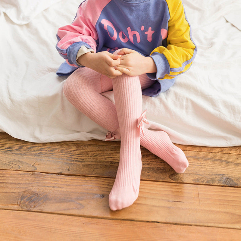 Spring And Autumn New Children's Pantyhose Bow Cotton White Baby Socks Medium Thick Foreign Girl Leggings - Suni