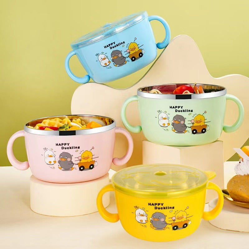 304 stainless steel children's tableware set cute baby food bowl stainless steel tableware children's water cup - TrendTrove