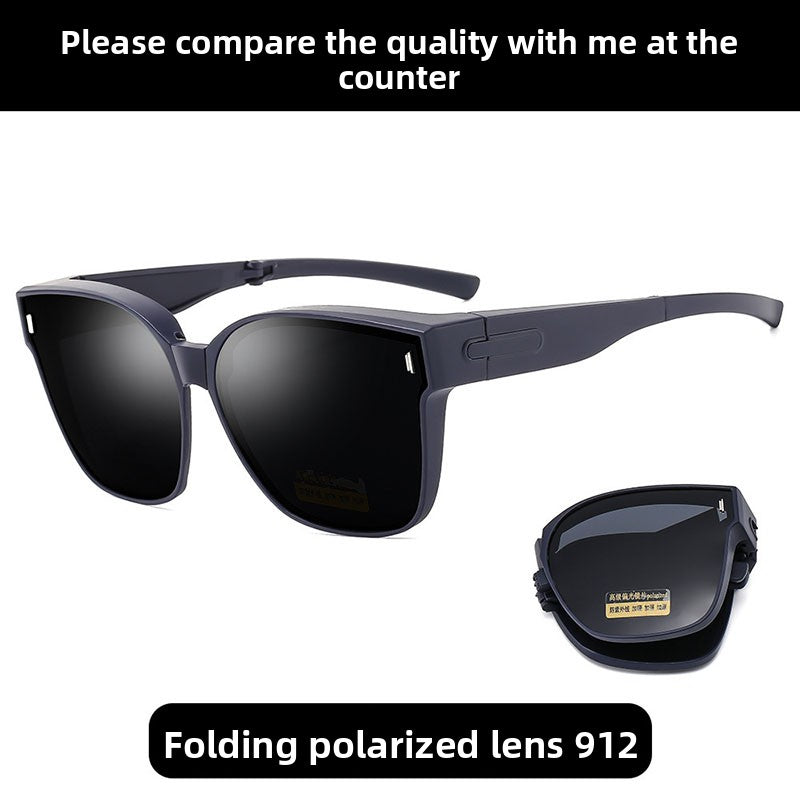 Folding sunglasses can be worn over men's myopia glasses