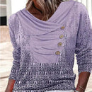 Women's Long-sleeved Lapel Button Loose Print T-shirt Sweater
