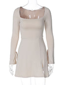 Square Collar Slimming High Waist Bell Sleeve Dress