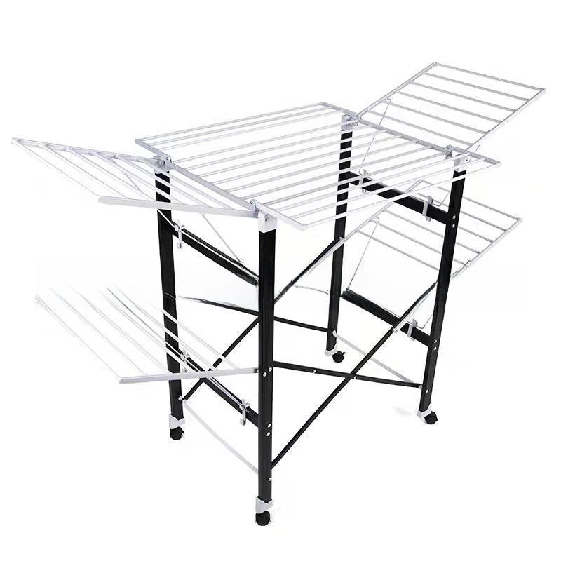 Folding Wheeled Double-Layer Iron Clothes Drying Rack