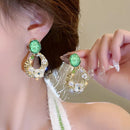 Aesthetic Zircon Flower Hanging Earrings for Women Gold Color Big Drop Women's Earrings Party Trending Jewelry Gift