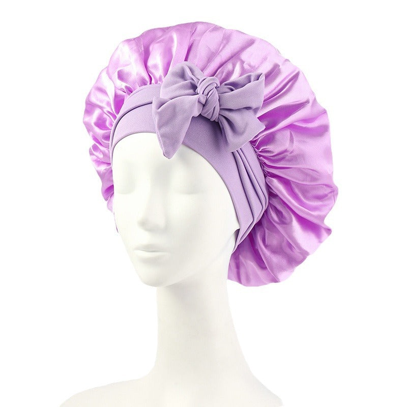 Wide-edge elastic band sleep cap