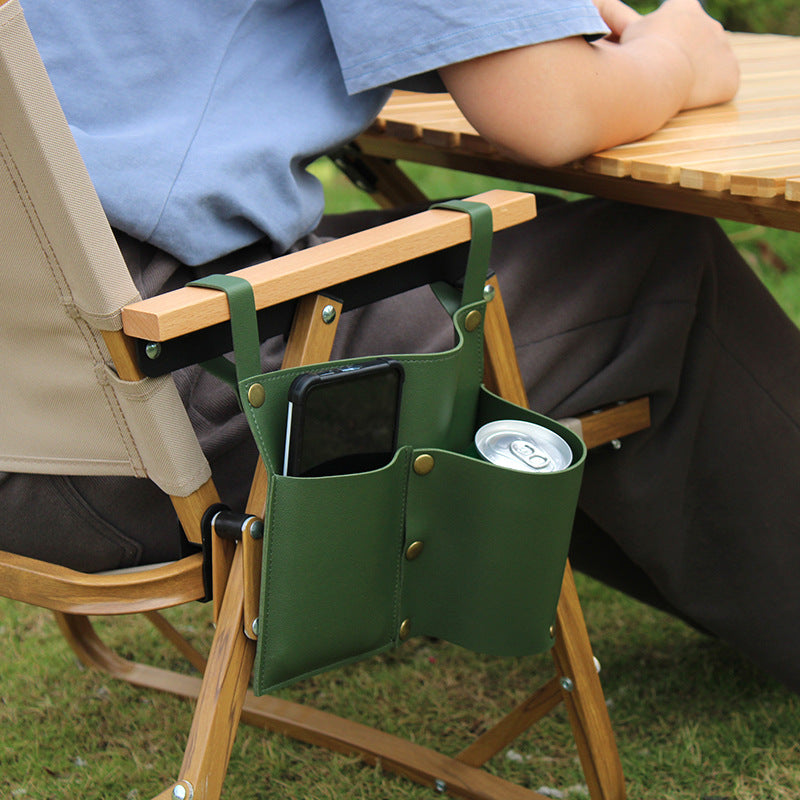 Camping chair leather storage bag mobile phone beer beverage storage bag outdoor chair side bag miscellaneous storage - TrendTrove