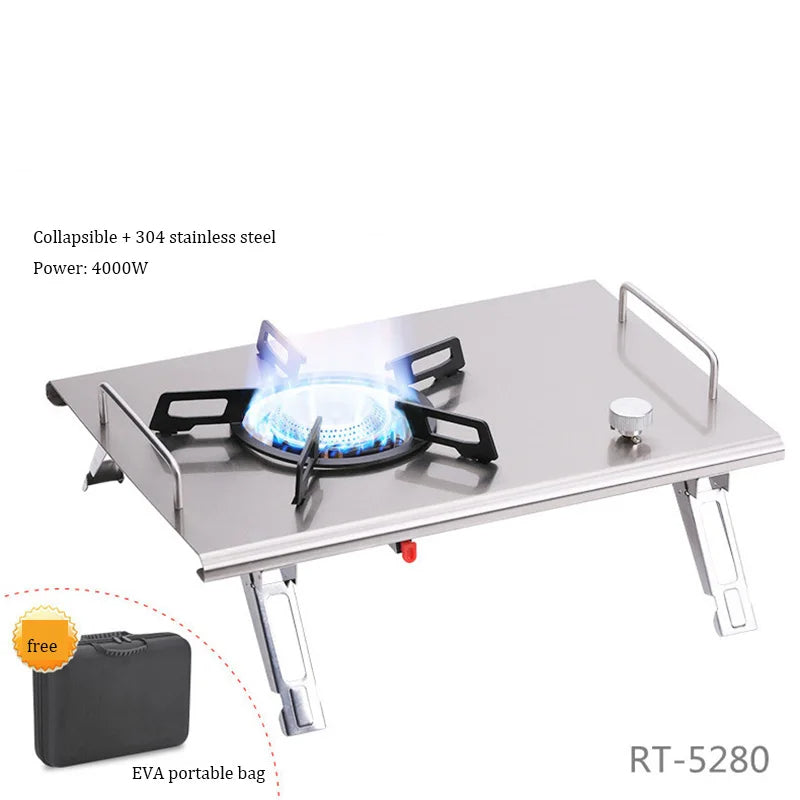 Camping Gas Stove Foldable IGT Gas Stove 4000W Stainless Steel Camping Table Stove Portable Outdoor Picnic Desktop Furnace - TrendTrove