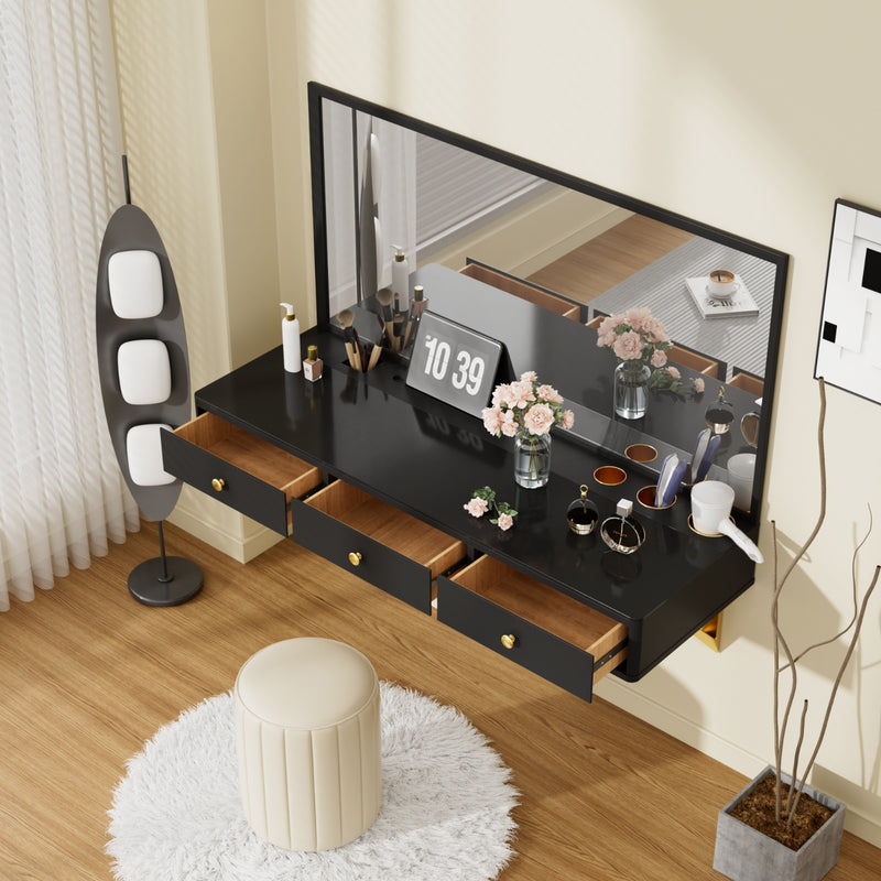 GO 47 Floating Shelf With Drawer - Wall-Mounted Vanity Table  Desk