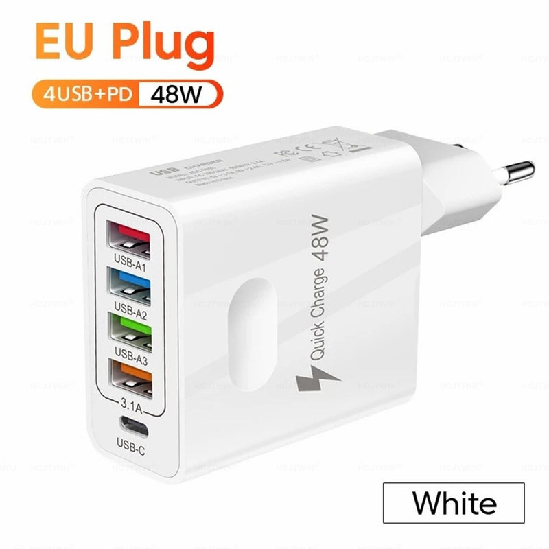 4USB charger, five in one charger, 48W multi interface charger, PD fast charging charger, 4U+PD - TrendTrove