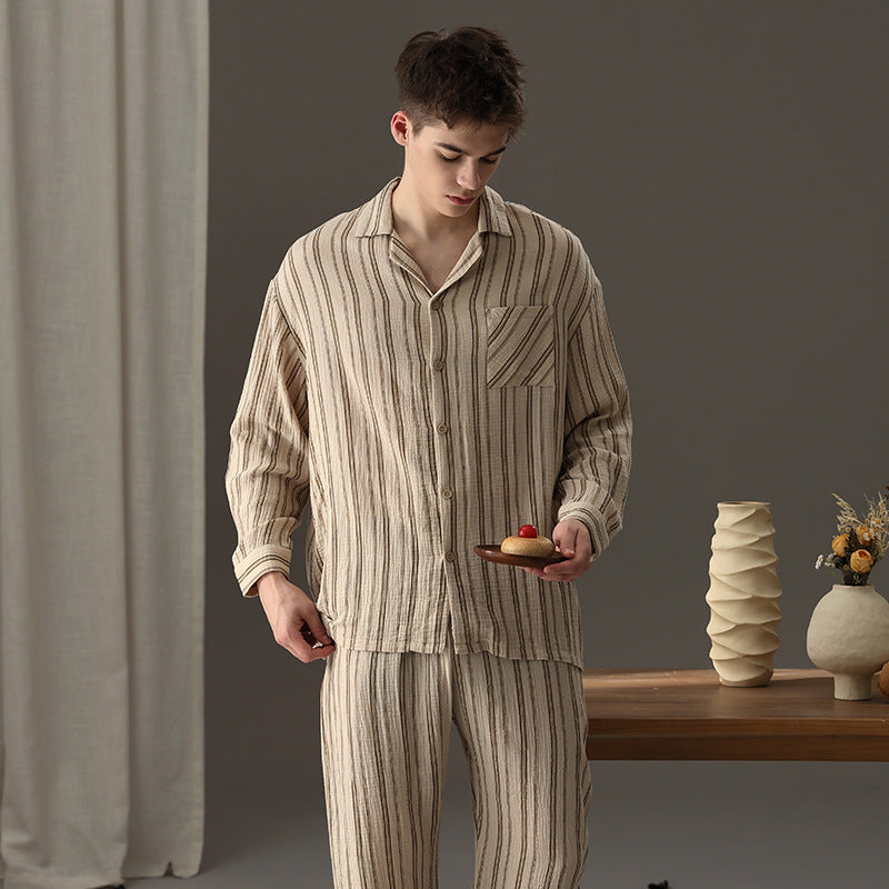 Couple's sleepwear autumn new item Wabi Sabi style cotton yarn can be worn outside loose men's and women's home clothes - TrendTrove