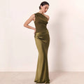 Elegant Off-Shoulder Ruched Satin Dress